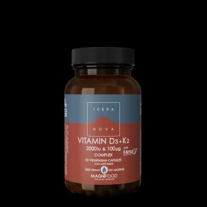 Terranova Health Vitamín D3 2000 iu & Vitamín K2 100 ug Komplex (50 kapsúl) - d3 z lišajníka a k2 z cíceru