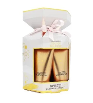 The Indulgent Bathing Co. Golden Boudoir darčeková sada sprchový gél + telové mlieko 50 ml + sprchová špongia