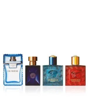 Versace Miniatur Set darčeková sada pre mužov toaletná voda Man Eau Fraîche 5ml + toaletná voda Dylan Blue 5ml + toaletná voda Eros 5ml + parfumovaná voda Eros Flame 5ml