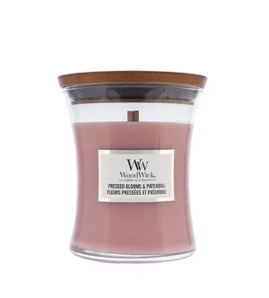 WoodWick Pressed Blooms & Patchouli vonná sviečka s dreveným knôtom 275 g