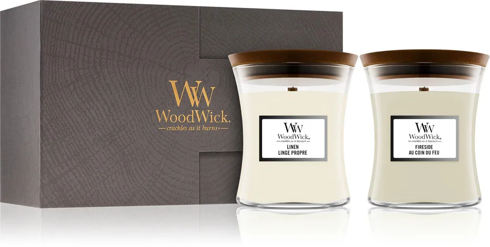 Fireside, Linen darčeková sada WoodWick Fireside, Linen dárková sada