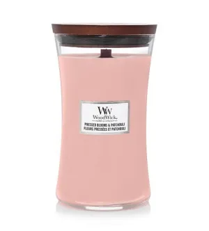 WoodWick Pressed Blooms & Patchouli vonná sviečka s dreveným knôtom pre mužov