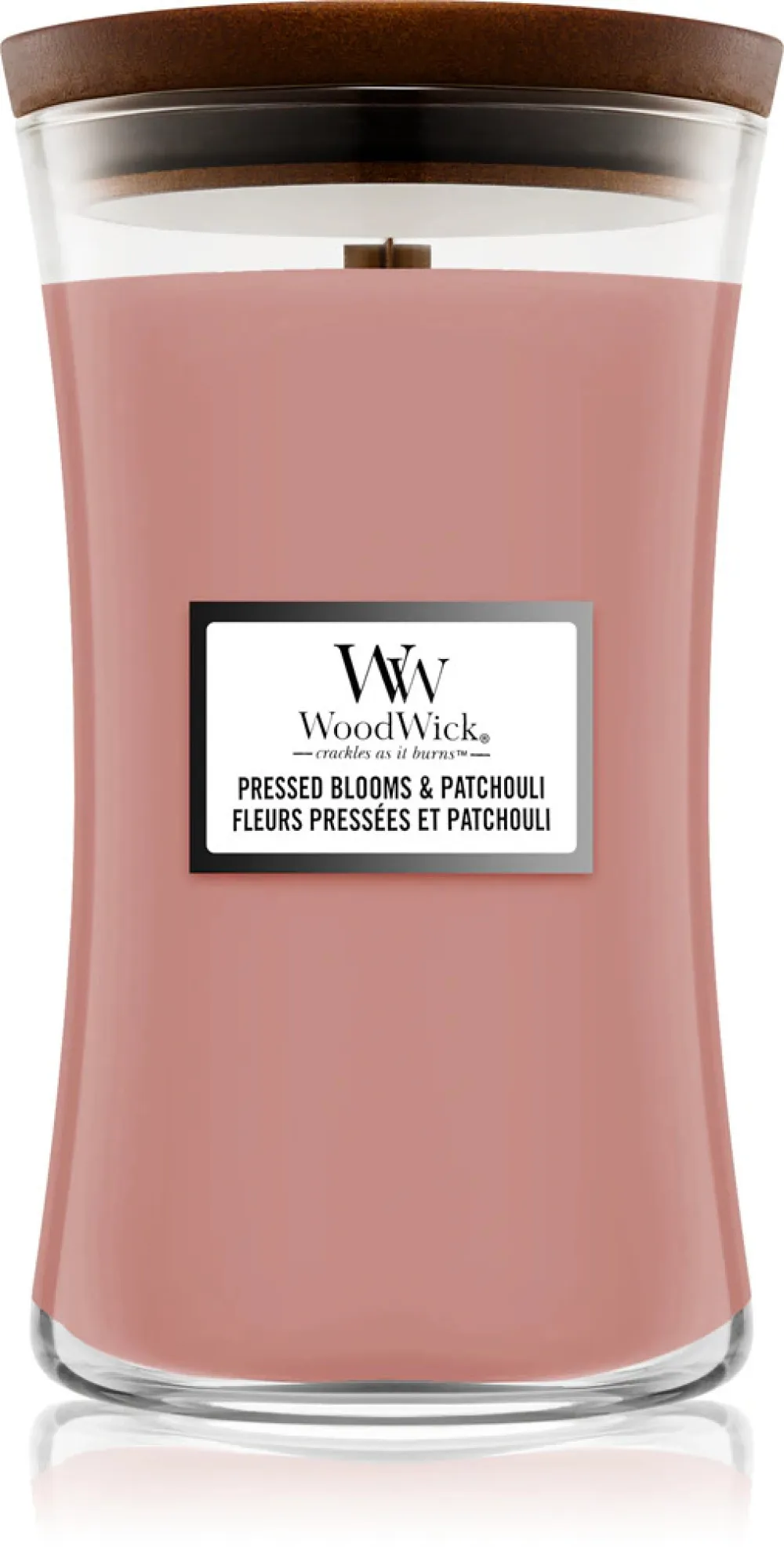 Pressed Blooms & Patchouli vonná sviečka s dreveným knôtom 609,5 g