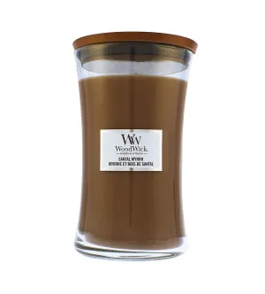 WoodWick Santal Myrrh vonná sviečka s dreveným knôtom 609 g