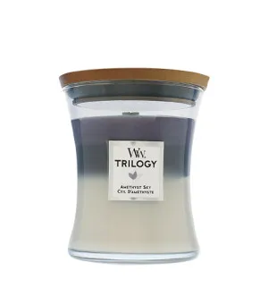 WoodWick Trilogy Amethyst Sky vonná sviečka s dreveným knôtom 275 g