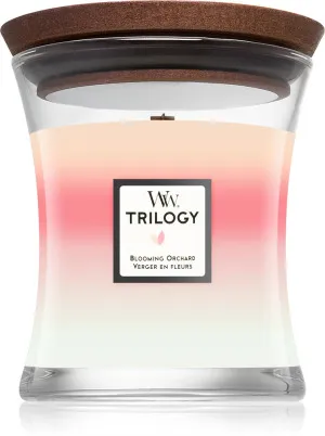 WoodWick Trilogy Blooming Orchard vonná sviečka s dreveným knôtom pre mužov
