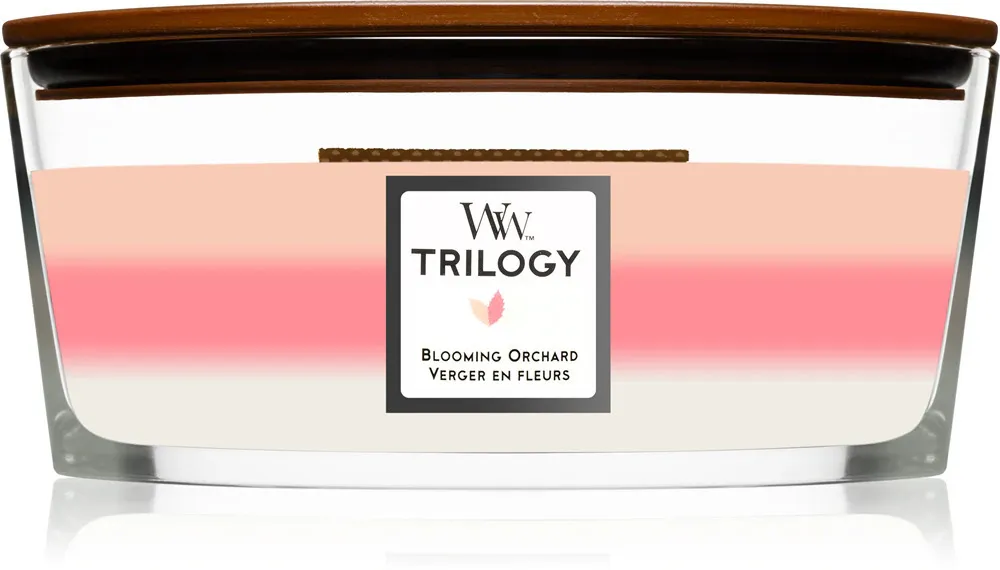Trilogy Blooming Orchard vonná sviečka s dreveným knôtom 453,6 g