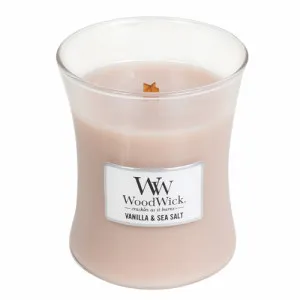 WoodWick Vanilla & Sea Salt vonná sviečka s dreveným knôtom 275 g