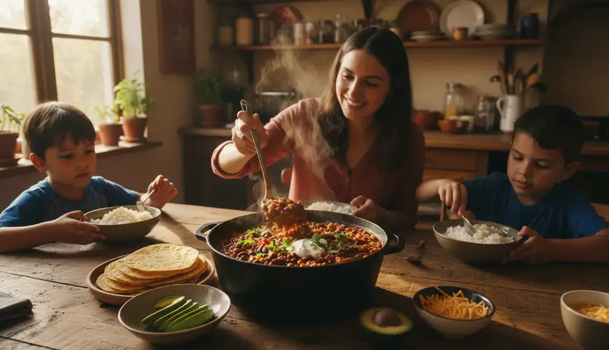 Fazuľový chilli hrniec bez mäsa, ktorý nasýti celú rodinu