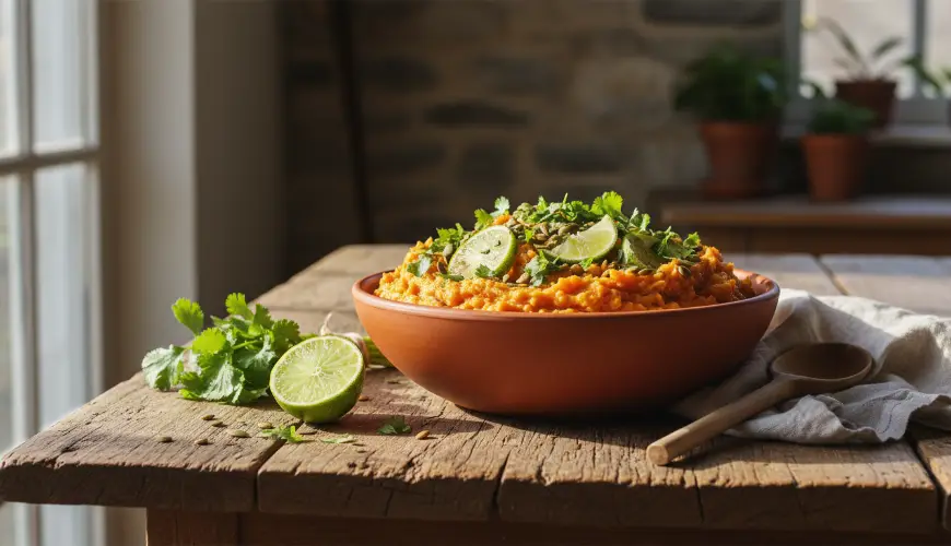 Jednoduchý recept na šťouchané batáty s limetkou a koriandrom