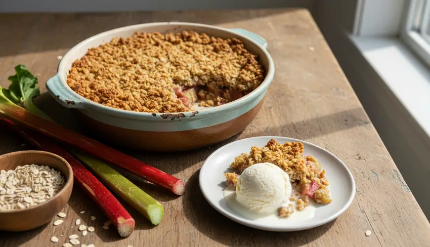 Rebarborový crumble s ovsnou drobenkou nikdy nezklame