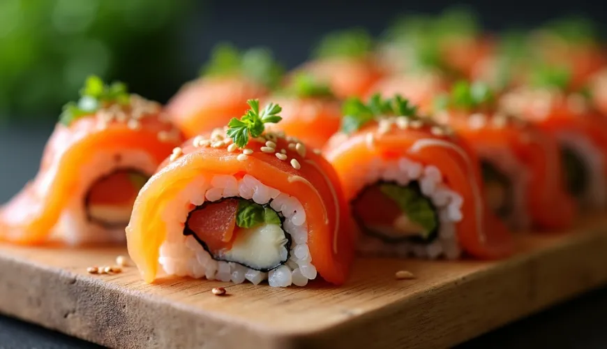 Uramaki ako trendy sushi rolky pre zábavné jedlo s priateľmi